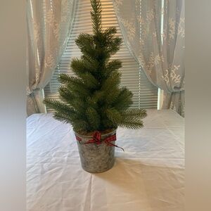 Miniature Christmas Tree in Metal Bucket plaid bow 24 in